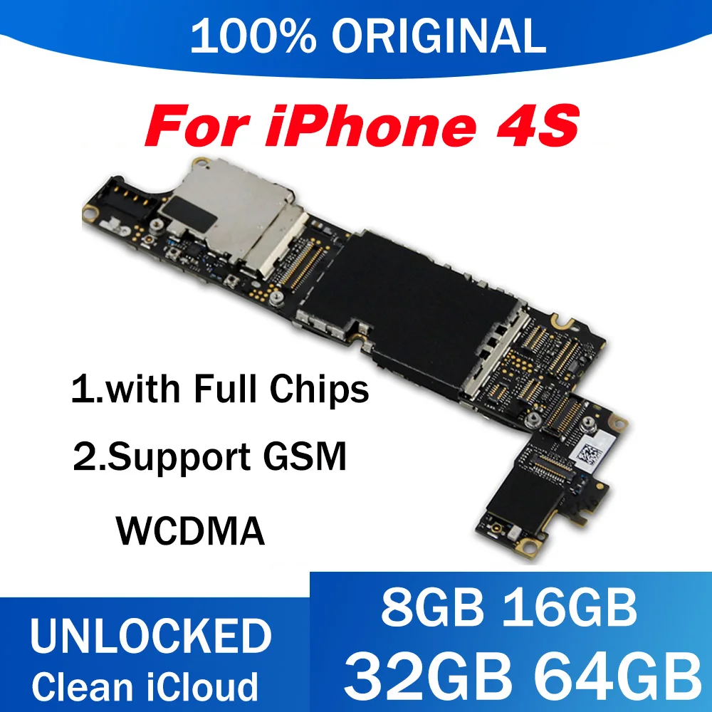 Бесплатная iCloud для iphone 4S материнская плата 100% Оригинальный разблокированный