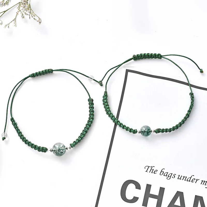 Плетеный Регулируемый браслет ручной работы с кристаллами натуральный зеленый