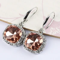 fashion orange square cz stone earring for women girls color crystal wedding earrings pendientes statement jewelry l5q224
