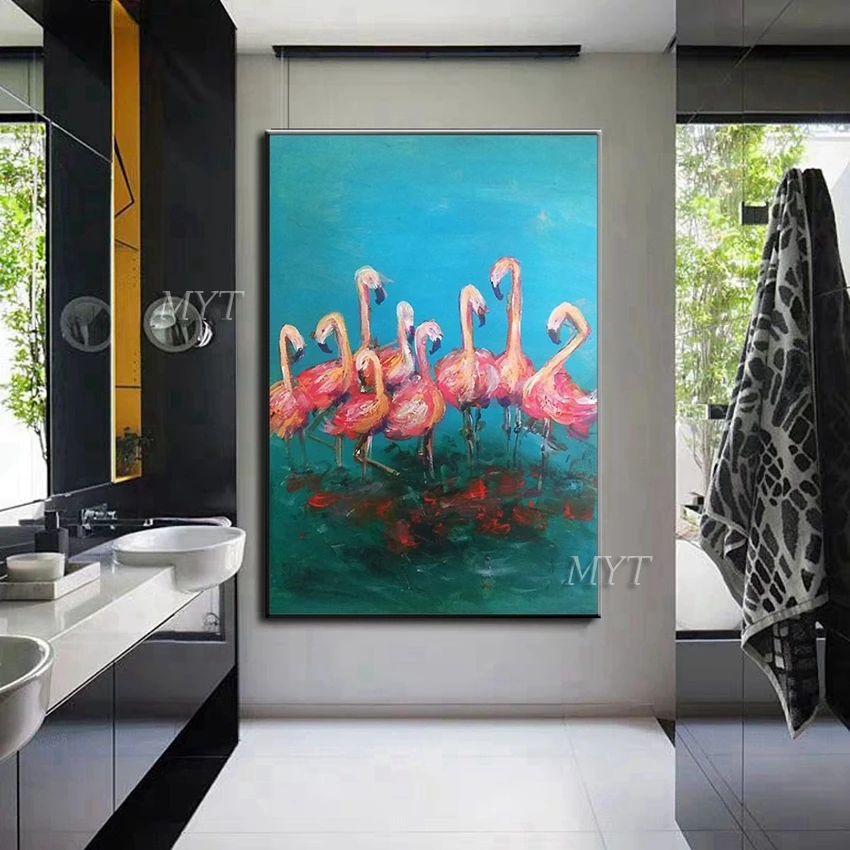 

Nine Pink Flamingos Abstract Oil Painting Wall Art Home Decor Picture Modern Oil Painting On Canvas 100% Handpainted No Framed
