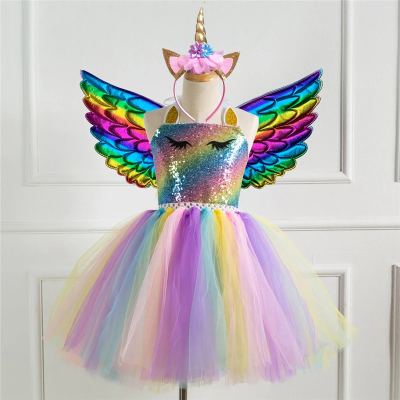 Unicorn Costume Dress Girl 2021 Rainbow Birthday Party Gift Princess Tutu Christmas Halloween for Kids Full Sets | Тематическая