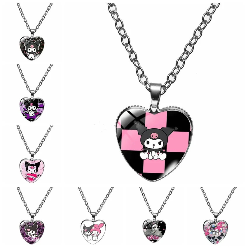 

New Fashion Heart-Shaped Cartoon Anime Kuromi Time Gem Peach Heart Pendant Necklace Clothes Accessories 50Cm Pendant Necklace
