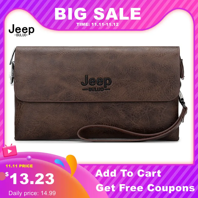 

JEEP BULUO Brand PU Leather Clutch Bag In Three Colors, New Style Men's Wallet, Long Card Bag, Men's Wallet, Zipper, Large Capac