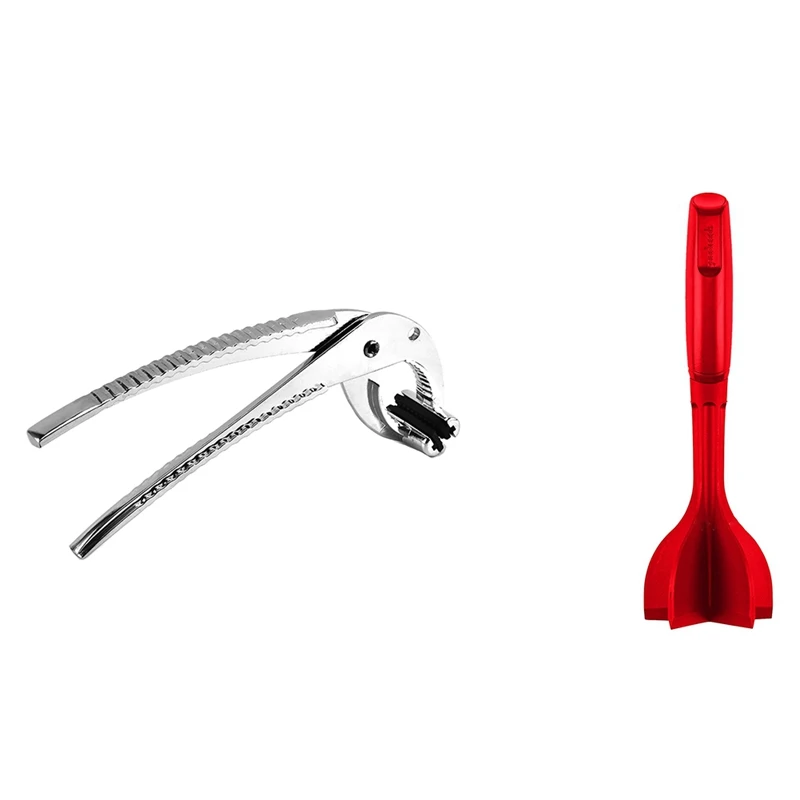 

1 Pcs Stainless Steel Kitchen Tongs Pizza Pan Gripper & 1 Pcs Ground Beef Masher, Heat Resistant Meat Masher