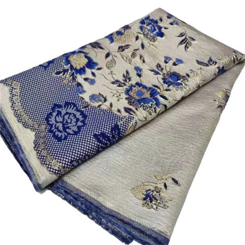 

Blue/White African Brocade Lace Fabric Soft Embroidery Jacquard Dress Textile High Quality Cloth Material Mesh For Party