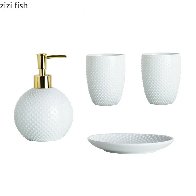 Bathroom Set Four-piece Ceramic American Toiletries Kit Hand Sanitizer Bottle Brush Cup Soap Box | Дом и сад