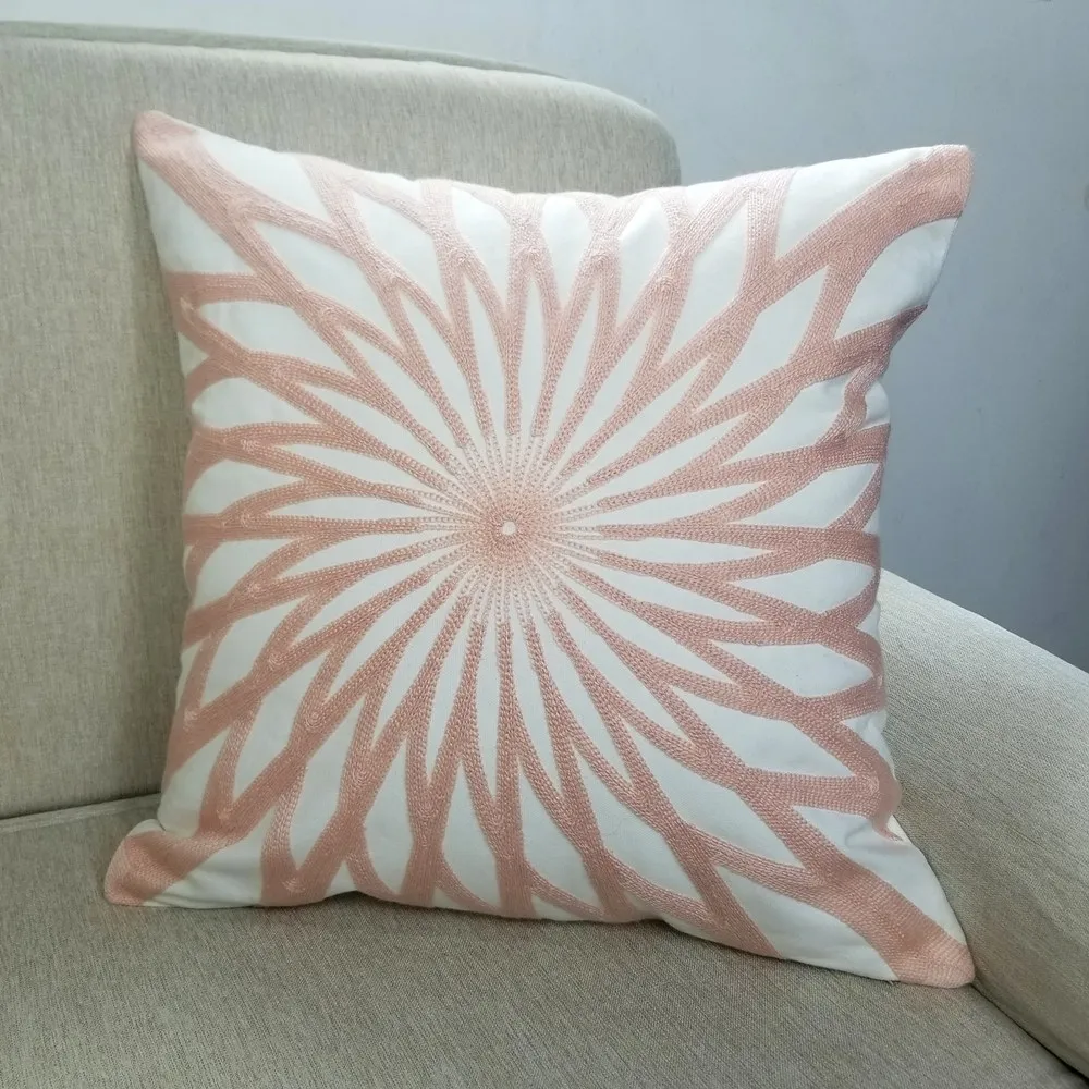 Современный хлопковый декоративный чехол с вышивкой пыльный розовый Подсолнух