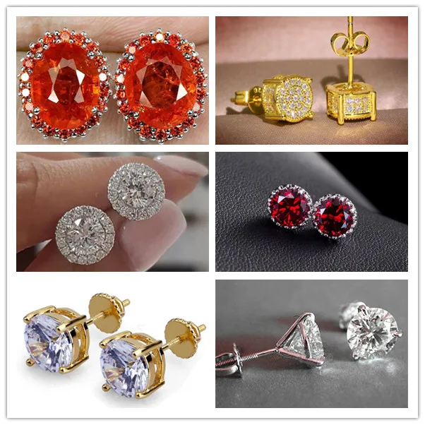 

Multi style exquisite round mosan stone white diamond bright cut stud luxury Engagement Wedding Earrings