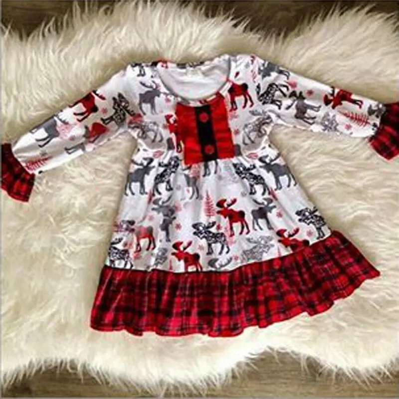 Расклешенное клетчатое платье с длинным рукавом для девочек на Рождество 2020 |