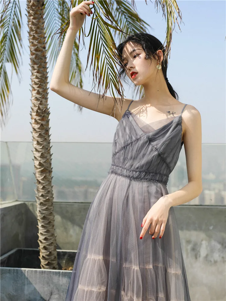 Женское вечернее платье средней длины в стиле ретро Сетчатое кружевное серое на