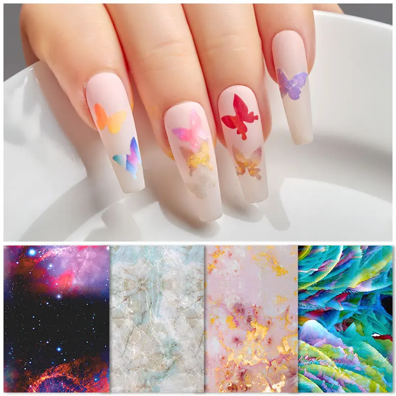 RBAN NAIL 3D налейте наклейки для ногтей Fire Flame Laser Holographic Hollow Designs Sticker Decal on.