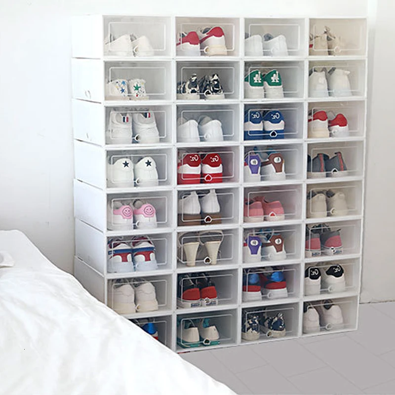 

2020 New Hot Foldable Clear Shoes Storage Box Plastic Stackable Shoe Organizer Home &garden