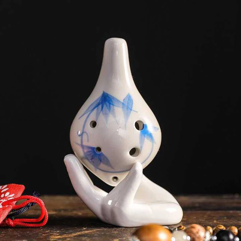 Ocarina 6 отверстий керамический окарина бамбуковые листья узор AC ключ Музыкальный инструмент для начинающих обучения JT-Прямая поставка