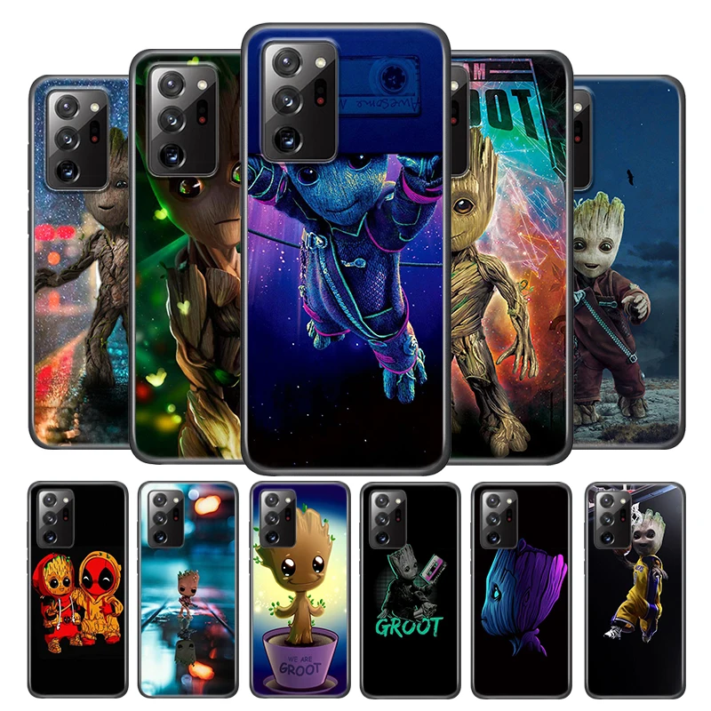 

Marvel Avengers Super Groot For Samsung Note 20 Ultra Plus 10 9 8 F52 M62 M60 M31 M01 Core Silicone Soft Black Phone Case