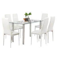 dining table set simple transparent glassiron dinner table 6pcs elegant stripping texture high backrest dining chairs white