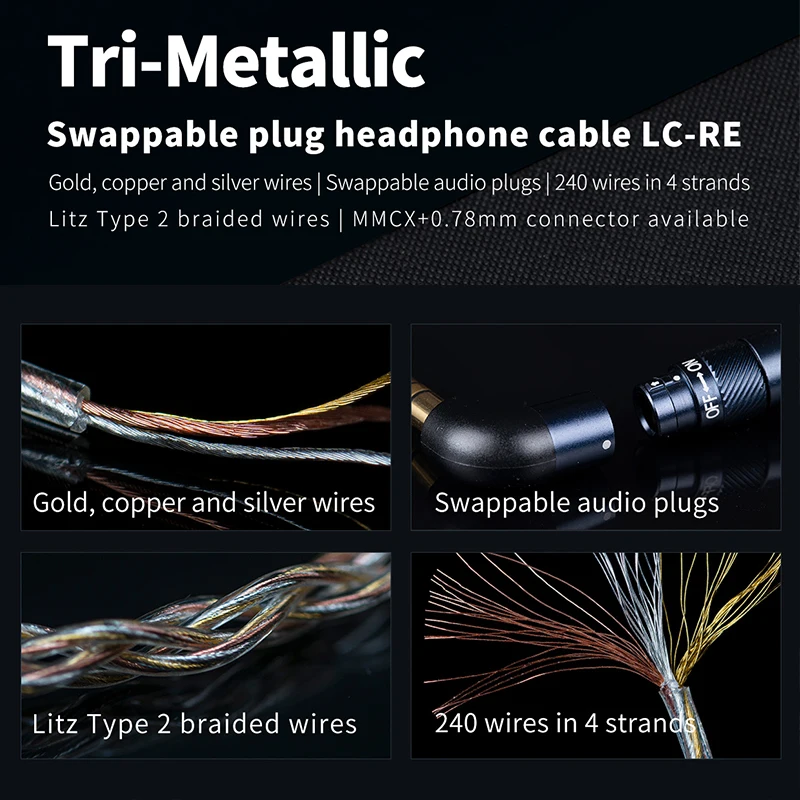 Тройной металлический сменный штекер FiiO LC RE кабель для наушников MMCX/0 78 мм с 3