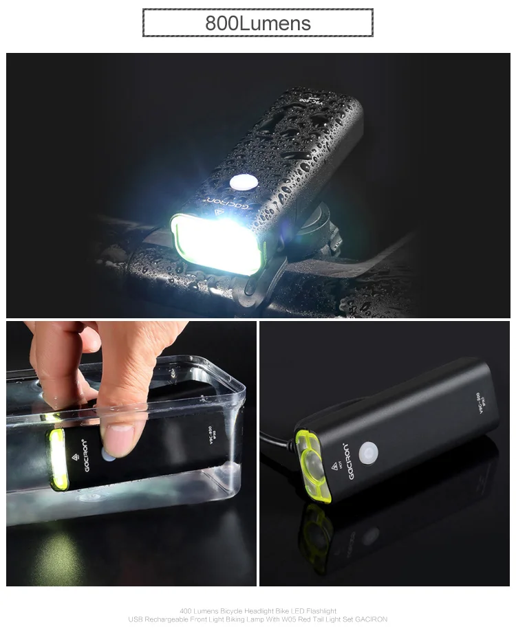GACIRON 400/600/800/1000/1600/1800 Люмен USB Перезаряжаемые велосипед светодиодный головной светильник велосипед передний Фонарь велосипедный светодиодный Водонепроницаемый светильник