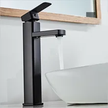 Modern Bathroom High Rise Countertop Basin Sink Mixer Tap Stainless Steel Black Hot And Cold Water Faucet Bothroom Accessories