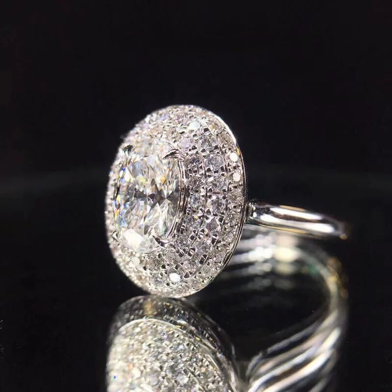 

100% Real 18K White Gold Jewelry Natural 2 Carats Moissanite Bizuteria Ring for Women Men Anillos De Pave Setting Pure Gemstones