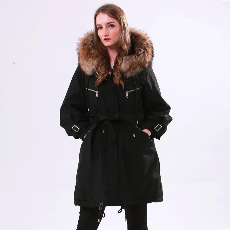 Женская парка с капюшоном длинная плотная непромокаемая куртка натуральным