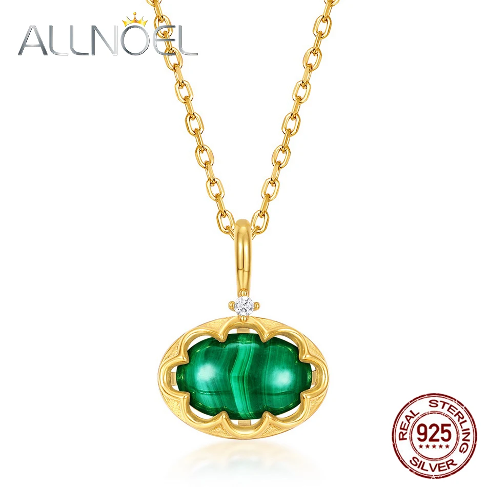 

ALLNOEL Solid 925 Sterling Silver Gemstones Necklace For Women Malachite White Crystal Charm Choker Pendant Jewelry New Gift