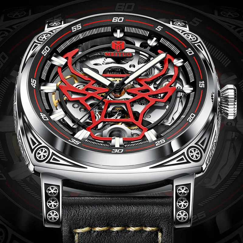 

Automatic Mechanical Watch Men Luxury Brand Bull Head Male Wristwatches Hollow Craft Luminous Waterproof Clock Relogio Masculino