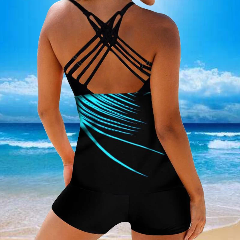 

Women Sexy Tankini Beach Blue Print Backless 2 Piece Swimsuit Fashion Spaghetti Strap Female Bathing Suit Swimwear Plus Size 8XL