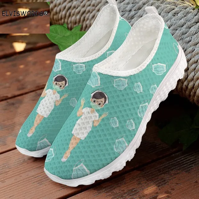 

ELVISWORDS Cute Cartoon Nurse Pattern Comfortable Ladies Sneakers Flats Casual Women's Spring Summer Lazy Shoes Flats Shoes Hot