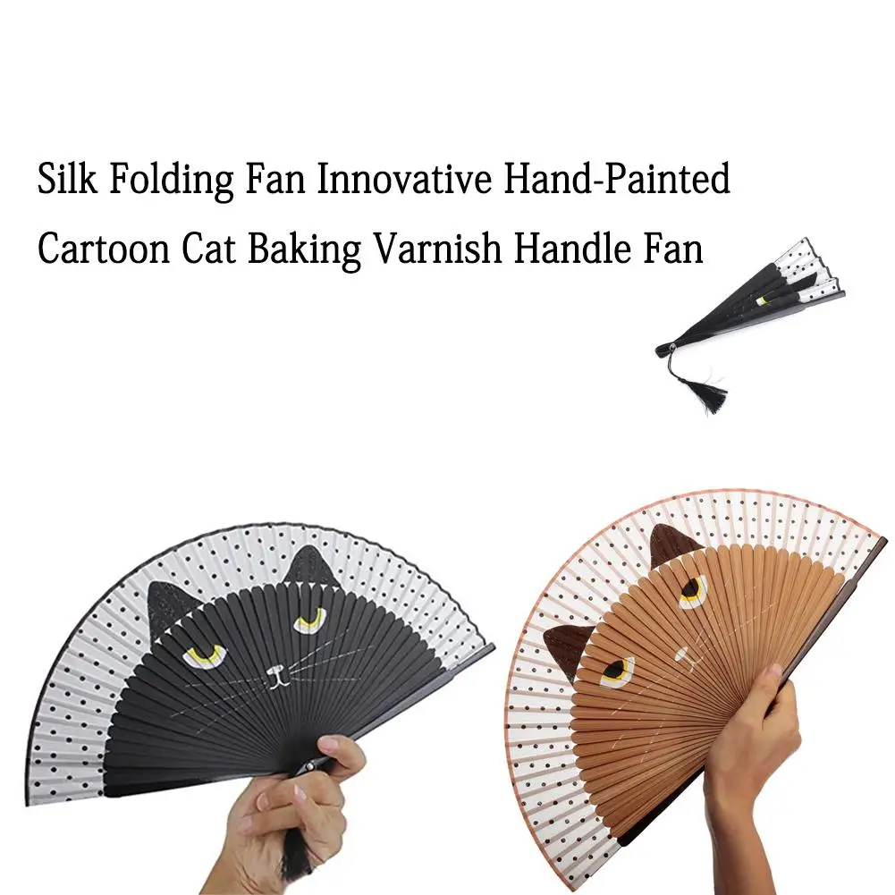 

Cat Chinese Cartoon Silk Fashionable Japan Style Hand Fans Summer Cooling Fan Popular Lovely Kitty Folding Women Girls Fans