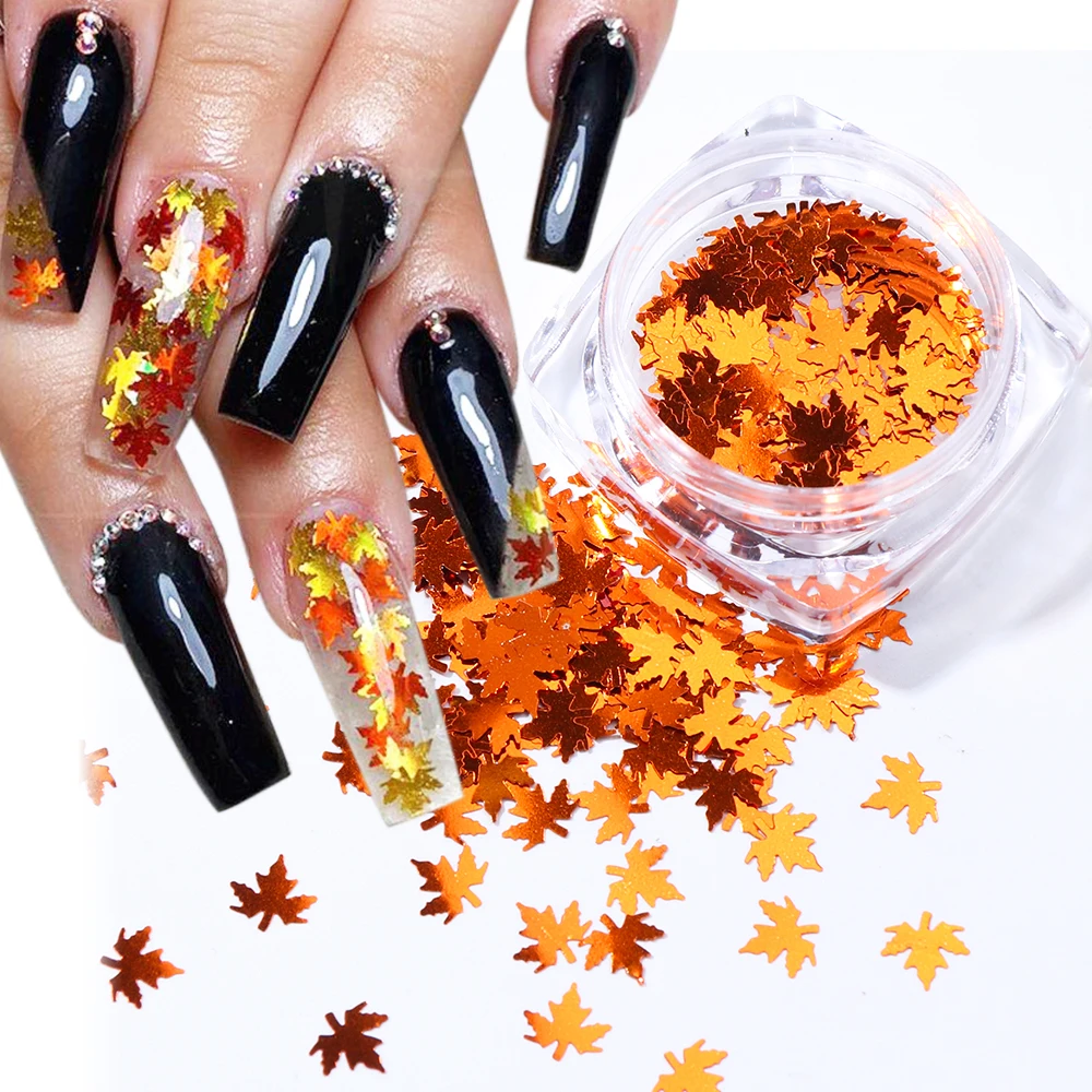 3D блестки для ногтей в виде кленовых листьев красные золотые кленовые листья