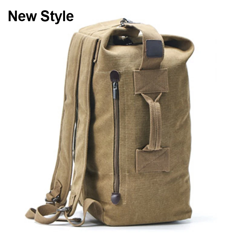 New style Khaki Men's Luggage Canvas Bag Large Capacity Camping Backpack Large Roomy Mountaineering Backpack Best Quality Outdoor Luggage Bag - Цвет: New style Khaki