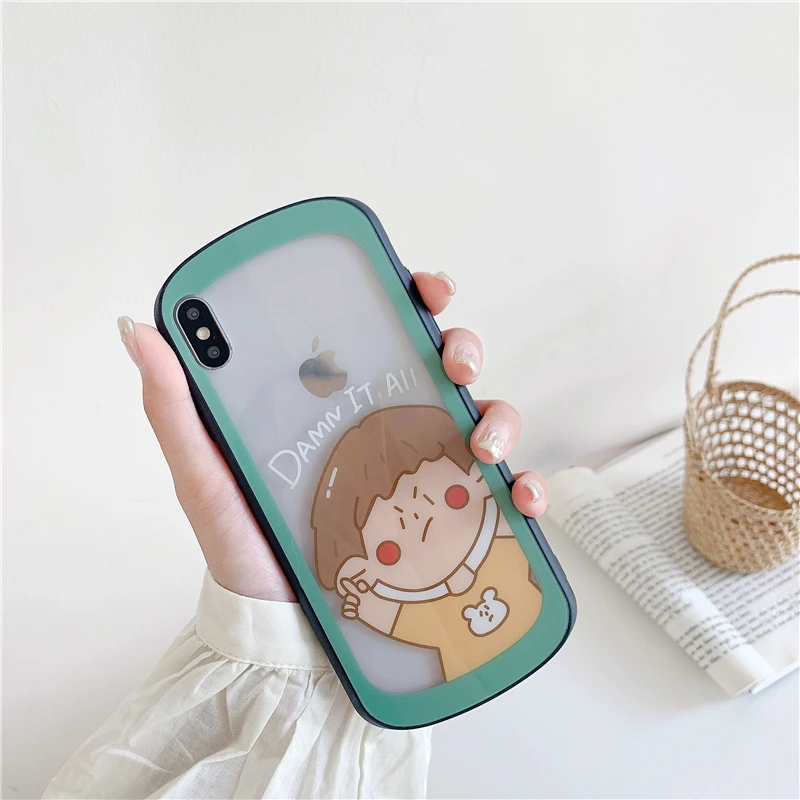 Cute couple boy girl curved tempered glass shatter-resistant mobile phone case for iPhone 10 6 6s 7 8 Plus Xr X Xs Max |