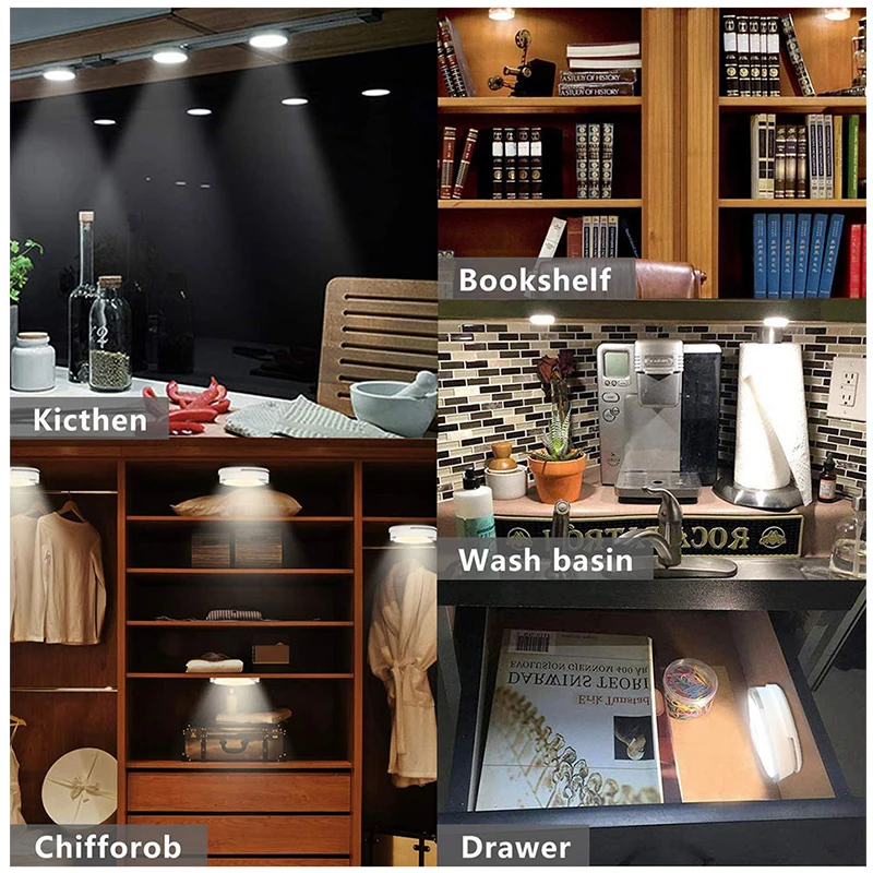 

2020 Wireless Touch LED Under Cabinet Light Kitchen LED Wardrobe/Closet Battery Puck Light with Controller Dimmable Night Lamp
