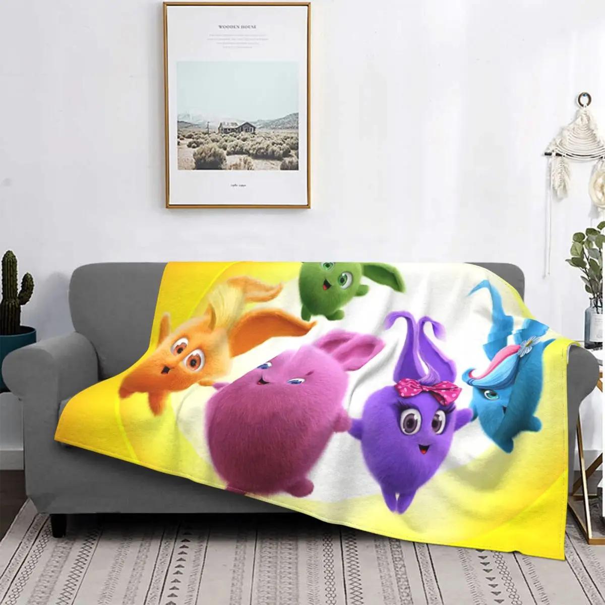 

Sunny Bunnies-Manta de algodón con capucha para cama, cubrecama a cuadros, sofá, Anime, con capucha, 4 unidades