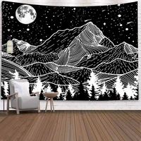 black white forest sun mountain tapestry wall hanging hippie wall cloth tapestry backdrop decor psychedelic tapestry wall carpet