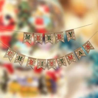 christmas jute linen pennant flags festival bunting banners xmas party hanging snowflake banners garland for home decorations