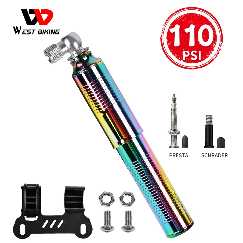 

Эксклюзивный разноцветный велосипедный насос WEST BIKING, 110psi, воздушный насос высокого давления для шин Presta Schrader Valve MTB, велосипедный мини-насос