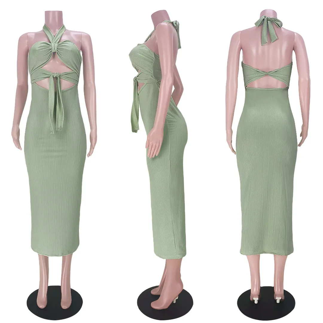 

Sexy Women Dress Halter Party Night Skinny Knit Ribbed Summer Clothes For Women Vestidos