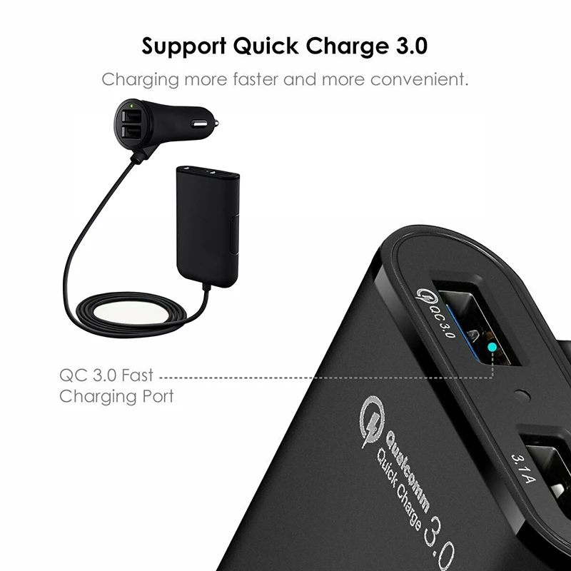 Переднее и заднее автомобильное зарядное устройство QC3.0 наружного путешествия USB