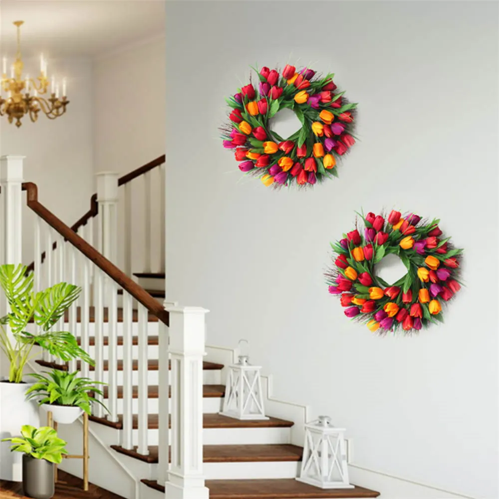 

Home Decor Outdoor Wall Hanging Ornaments Front Door Wreath Beautiful 2 Styles Wreath Artificial Tulip Wreath Realistic