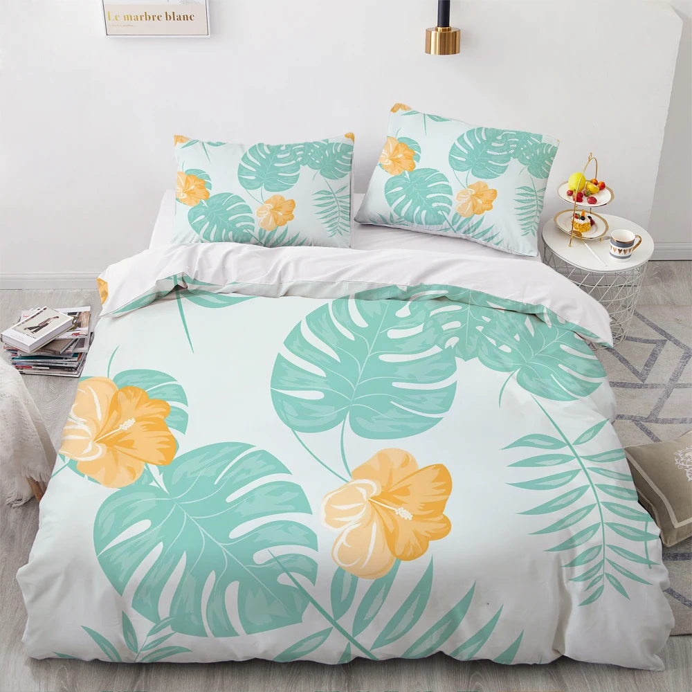 

Bohemian Comforther Covers 3D Custom Design White Quilt Cover Sets Pillow Slips King Queen Super King Twin Size Leaf Beddings