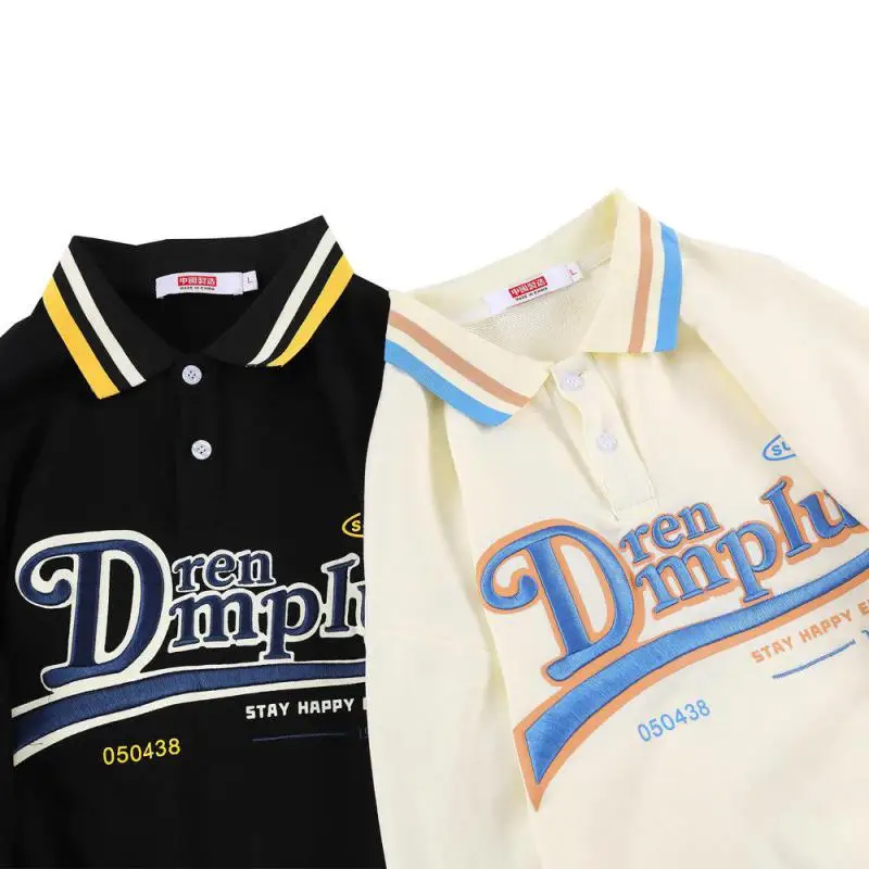 Рубашка-поло в японском ретро-стиле для мужчин и женщин свободная футболка с