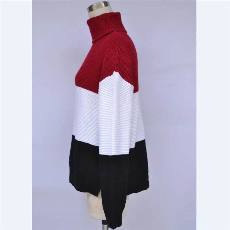 

Casual Turtleneck Warm Knitted Sweater Autumn Winter Long Sleeve Pullover Tops Elegant Women Patchwork Jumper Pull Femme