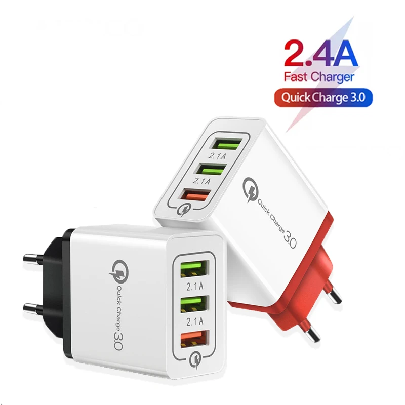 

3 USB Charger Quick Charge 3.0 Fast USB Wall Charger Portable Mobile Charger For iPhone XS X XR 7 8 Xiaomi 11 9 8 Lite Poco M3