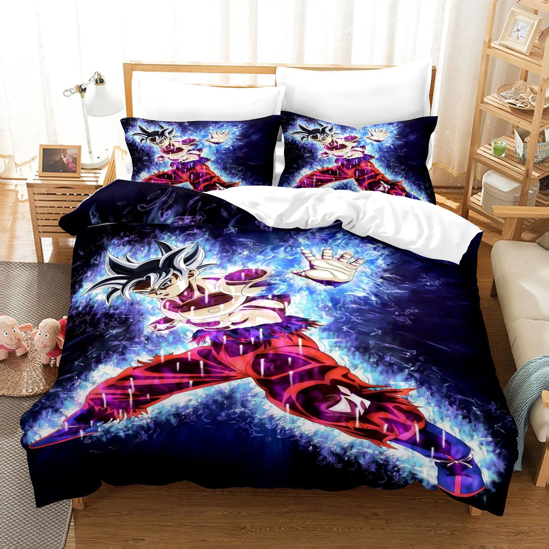Anime Son Goku Cosplay Kids Boys Gift US/EU/UK Full Size King Bed Comforter Quilt Set Duvet Cover Pillow Case 3Pcs Bedding Sets