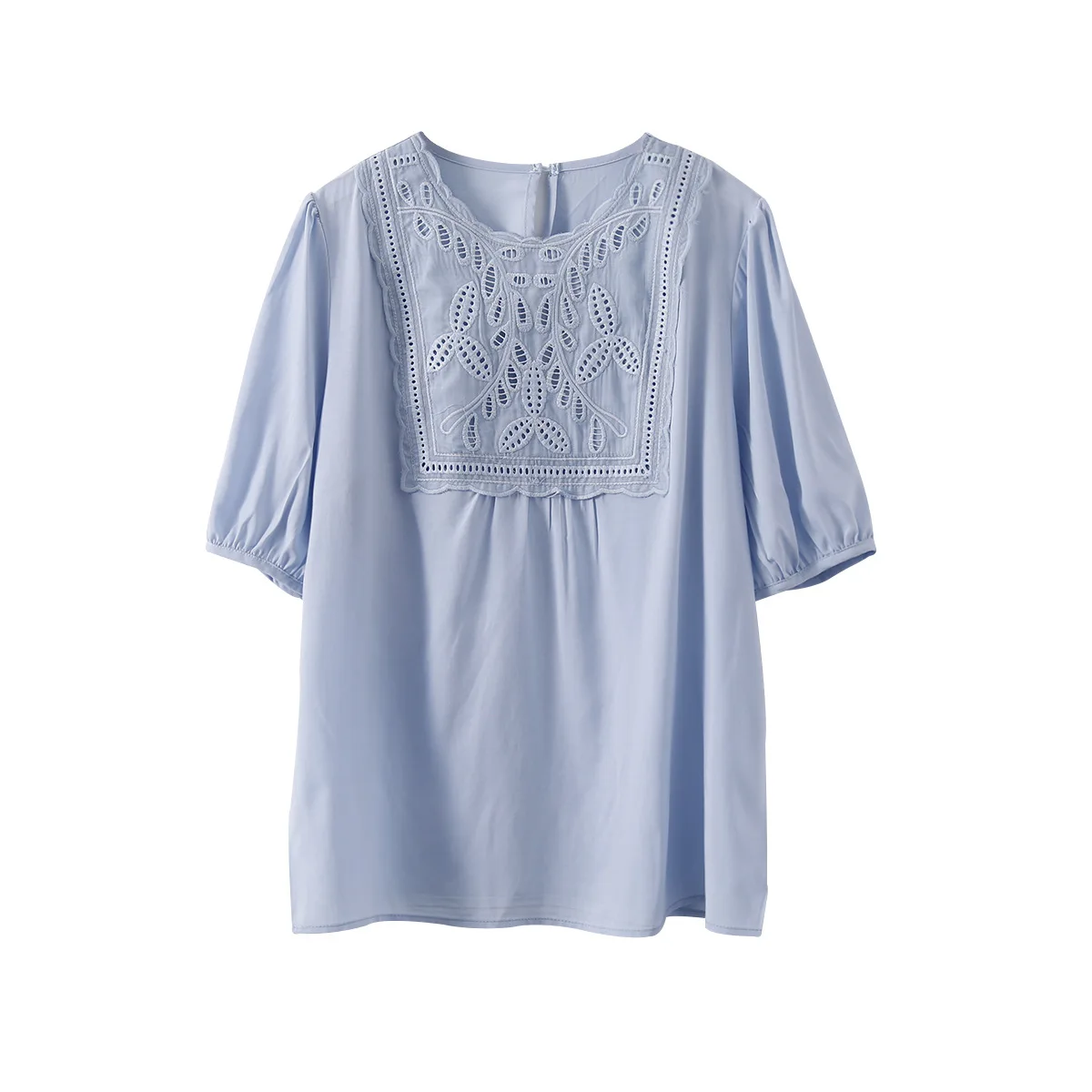 

60cm Length Summer Polyester Thin Women Blouse Lace Patchwork Short Sleeve Retro Shirts Tops Free Size