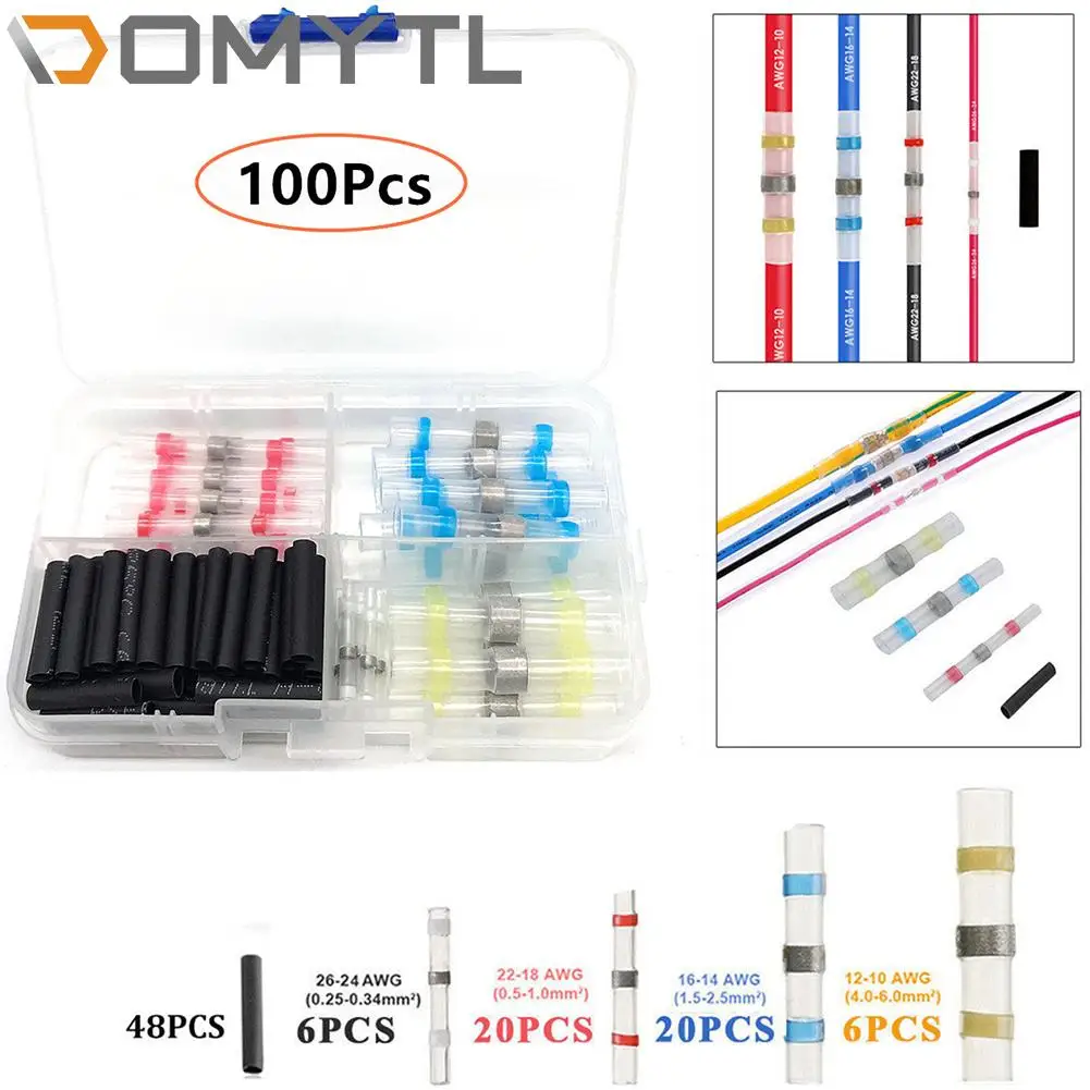 

100pcs/Box Waterproof Solder Ring Heat Shrinkable Terminal Middle Connection Tube Heat Shrinkable Tube Assembly Tool