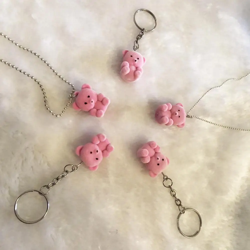 Брелок для ключей в виде милых флокирующих кукол маленький медведь плюшевая