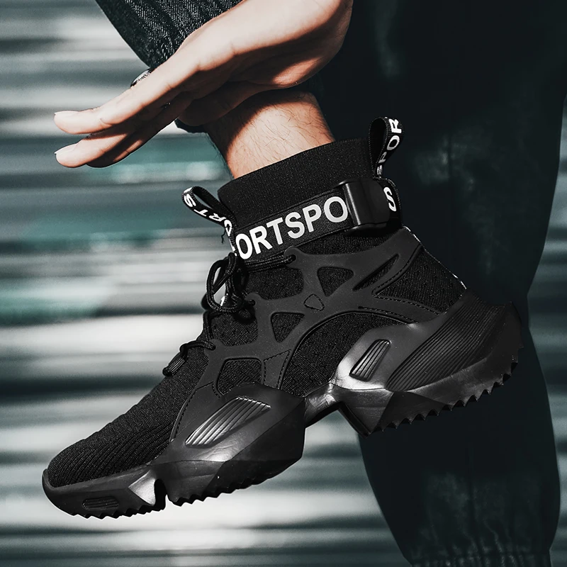 Мужские кроссовки для бега с высоким берцем Легкие на массивном каблуке дышащие