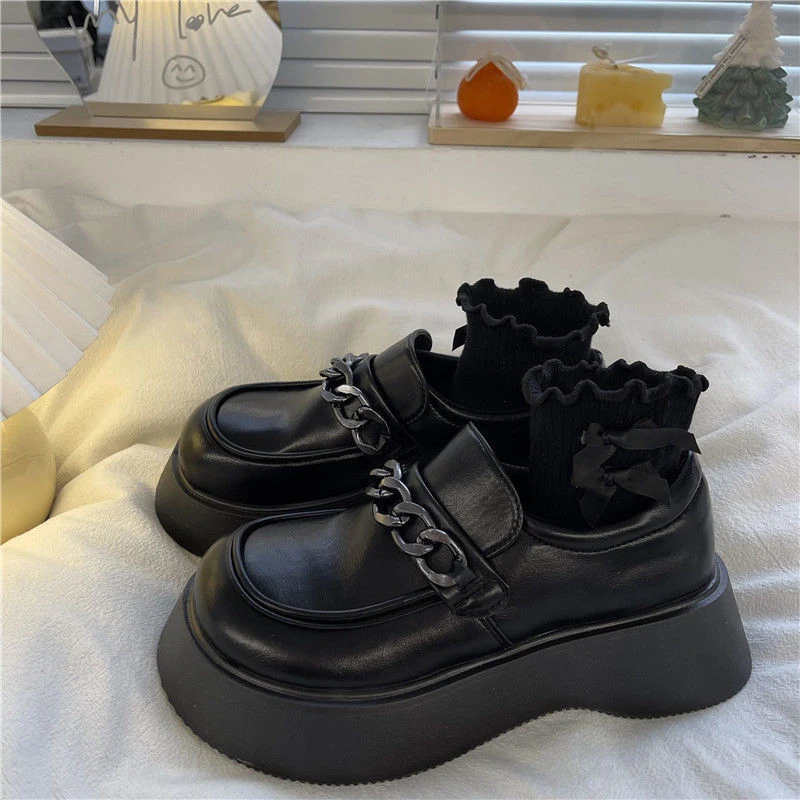 

2022 cute Lolita shoes trend chain high heels Japanese JK uniform thick heel platform shoes kawaii INS women college girls shoes